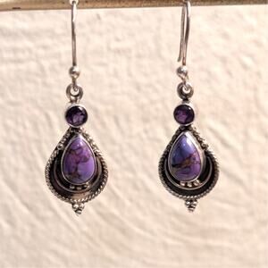 Purple Stone Purple Gemstone 925 Sterling Silver Dangle Earrings